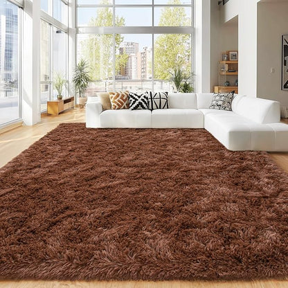 Area Rugs 9x12 Living Room, Ultra Soft Shaggy Fluffy Rug for Bedroom, Upgrade Non-Slip Fuzzy High Pile Plush Large Rugs for Nursery Boys Girls Kids Room Modern Indoor Home Decor, Brown