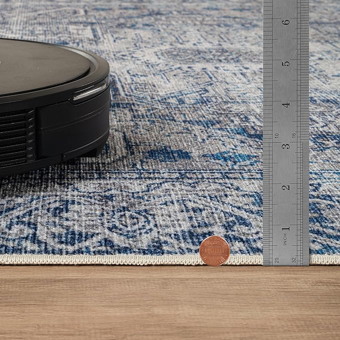 Bloom Rugs Washable Non-Slip 2' x 3' Rug - Blue/Gray Traditional Oriental Area Rug for Living Room, Bedroom, Dining Room, and Kitchen - Exact Size: 2' x 3'
