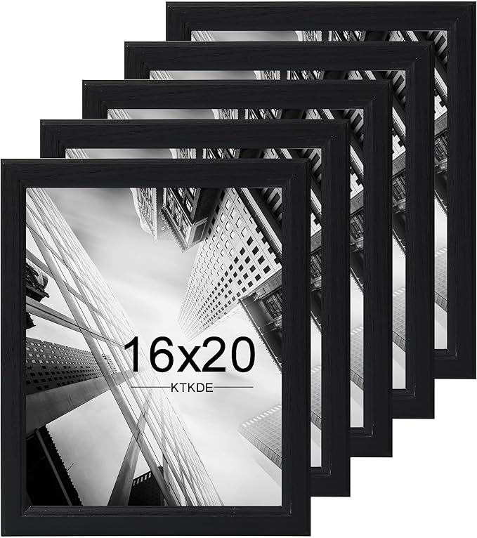 KTKDE 16x20 Picture Frame Set of 5,Studio Gallery 16 by 20 Poster Frame Black Wooden, Large Frame for Photos, Posters & Art Prints best gift