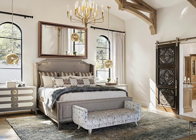 Large Vintage Mirror 53" X 37.5" for Bathroom, Black-Bronze Handmade Aging Ornate Wood Frame Mirror for Bedroom, Fireplace, Dining Room and Living Room