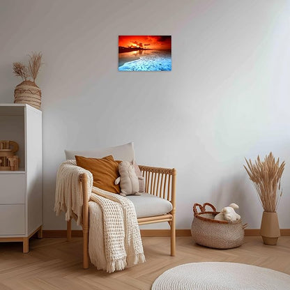 TutuBeer 1 Panel Beach Pictures Wall Decor Beach at Sunset Ocean Pictures Print on Canvas Ocean Picture Wall Decor Ocean Art for Home Decoration Stretched and Framed 16" x 24" x 1 Piece