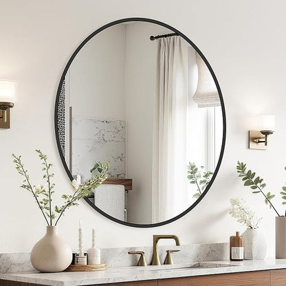 Black Round Mirror 22 Inch, Circle Wall Mirrors with Metal Frame, Wall Mounted Circular Mirror for Bathroom, Vanity, Entryway, Living Room, Hallway, Wall Decor