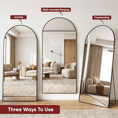 Antok Full Length Floor Mirror Arched Standing Mirror with Aluminum Frame - Freestanding Wall Mount Leaning Body Mirror for Bedroom Living Room Entryway, 76" L x 34" W, Black