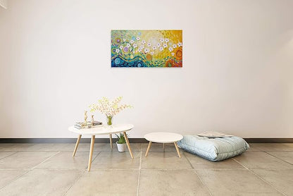 Yihui Arts Hand-Painted Textured Floral Oil Painting on Canvas - Vibrant Abstract White Flowers Wall Art for Living Room, Bedroom, Modern Home Decor