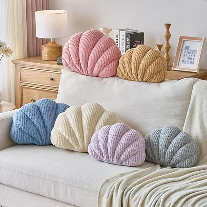 Shell Pillow, Soft Decorative Pillows for Bed Couch, Seashell Plush Throw Pillow Aesthetic Home Decor Cushion for Bedroom Living Room (Beige, 14 X 11 Inches)