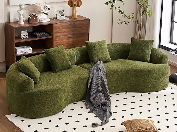 KEIKI Curved Chenille Modular Sectional Couches with Pillows, 4 Seater Oversized Upholstered Luxury Plush Cloud Sofa for Living Room Apartment, Full Compression Sponge,