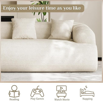 91" Boneless Couch,Cloud Couch,Chenille Curved Sofa with 3 Seater and 3 Pillows, Modern Compression Sofa for Living Room, Bedroom and Apartment, No Assembly Required, Beige White
