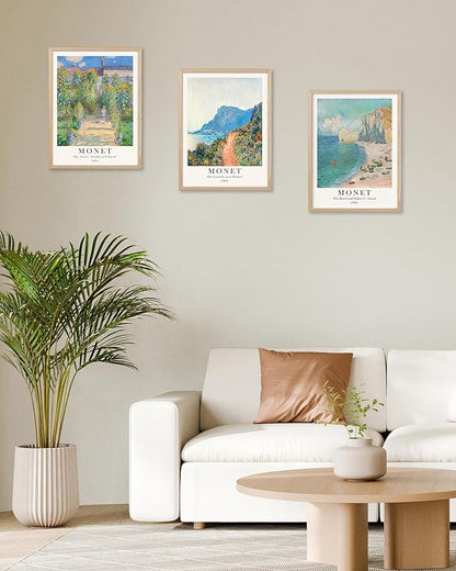 HesenDot Unframed Claude Monet Posters Set of 3, 12x16in Vintage Landscape Canvas Prints, Impressionism Paintings Wall Decoration for Living Room Bedroom Gallery Office Home