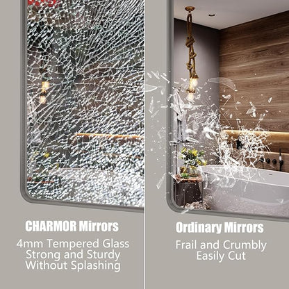 2 Pack of 24x36 Inch Silver Brushed Nickel Bathroom Mirror for Wall, Rounded Rectangle Silver Framed Bathroom Vanity Mirror, Anti-Rust, Shatterproof, Hangs Horizontally or Vertically