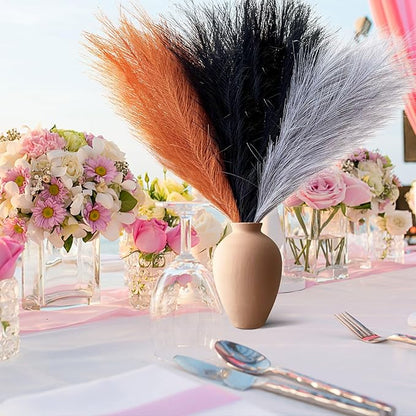 Pampas Grass Decor, Fluffy Faux Pampas Grass 6 Stem 18"/45cm Pompous Grass Small Flower Arrangement and Vase Filler for Boho Home Wedding Decoration