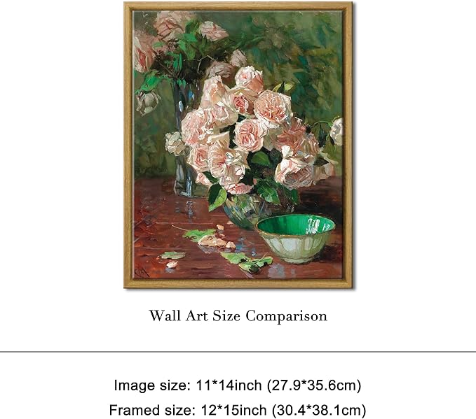 Pyradecor Vintage Retro Framed Wall Art White Roses Canvas Prints Mid Century Wall Decor Bedroom Decor for Living Room Farmhouse Kitchen Decorations