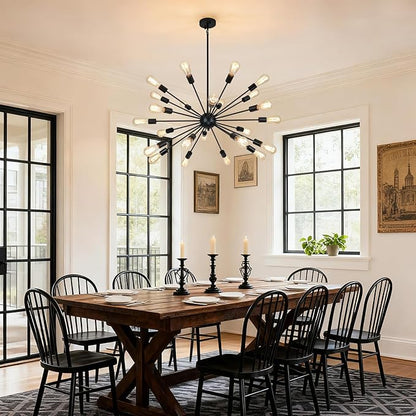 24 Light Black Sputnik Chandeliers, Modern Farmhouse Chandeliers for Dining Room Light Fixtures Over Table, Industrial Ceiling Hanging Lighting for Living Room, Bedroom, Kitchen, Foyer
