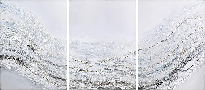 Empire Art Direct Abstract Wall Art Textured Hand Painted Canvas by Martin Edwards, Triptych, 40" x 30" each, Blizzard