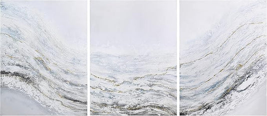 Empire Art Direct Abstract Wall Art Textured Hand Painted Canvas by Martin Edwards, Triptych, 40" x 30" each, Blizzard