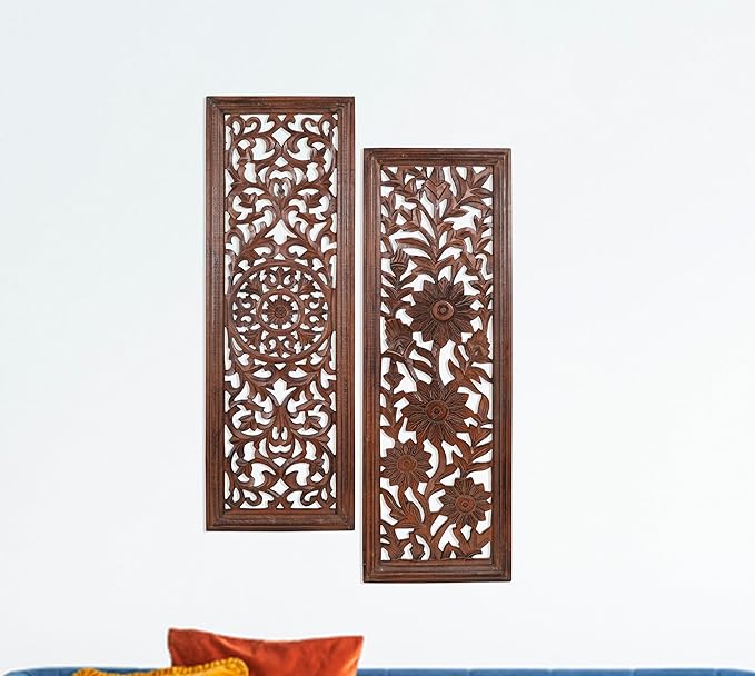 Wooden Designer Wall Hanging Plaques, Wall Plaque Wall Décor Plaques - 36x12 Inch Set of 2 - Burnt, Elegant Sculpture Wall Décor Panel to Enhance the Décor of Your Room or Office