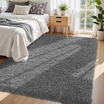 5x8 Area Rug for Living Room:Ultra Soft Fluffy Shag Dark Grey Rugs,Large Fuzzy Plush Indoor Non Slip Carpet Washable Rug for Bedroom Kids Nursery Office Dorm Modern Decor(Dark Grey 5'x8')