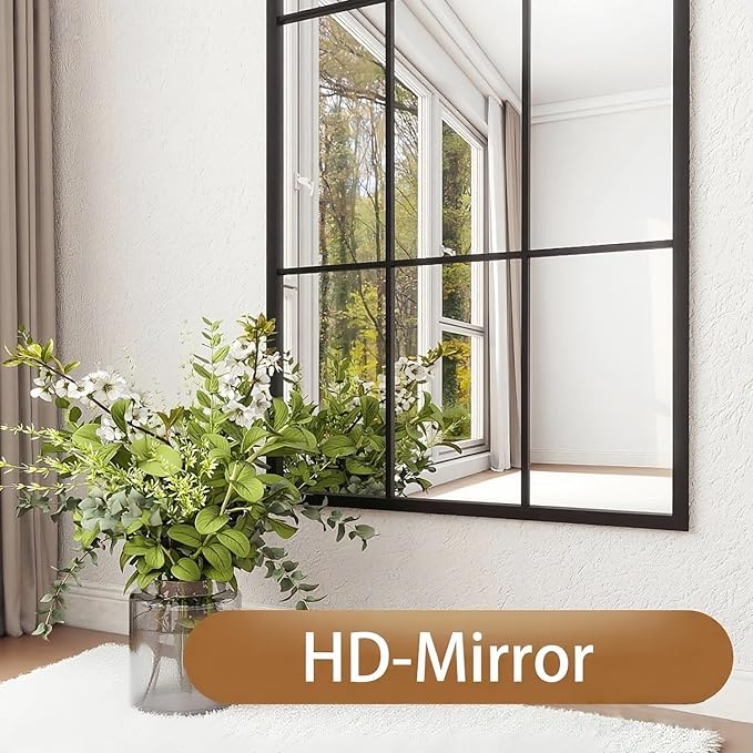 Dewfig 71"x32" Arched Window pane Full Length Mirror, Wall Mirror, Floor Standing Mirrors, Farmhouse Long Full Body Mirrors Wall Mounted for Living Room, Bedroom, Entryway, Fireplace, Black