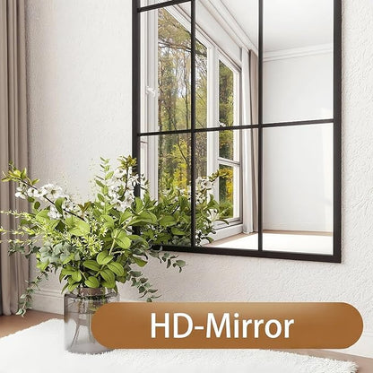 Prywot Full Length Mirror, 56"x22" Arched Window Pane Mirrors for Wall Decor, Black Full Body or Wall Mounted Mirrors, Farmhouse Standing Mirror Hanging or Leaning for Living Room, Entryway, No Stand