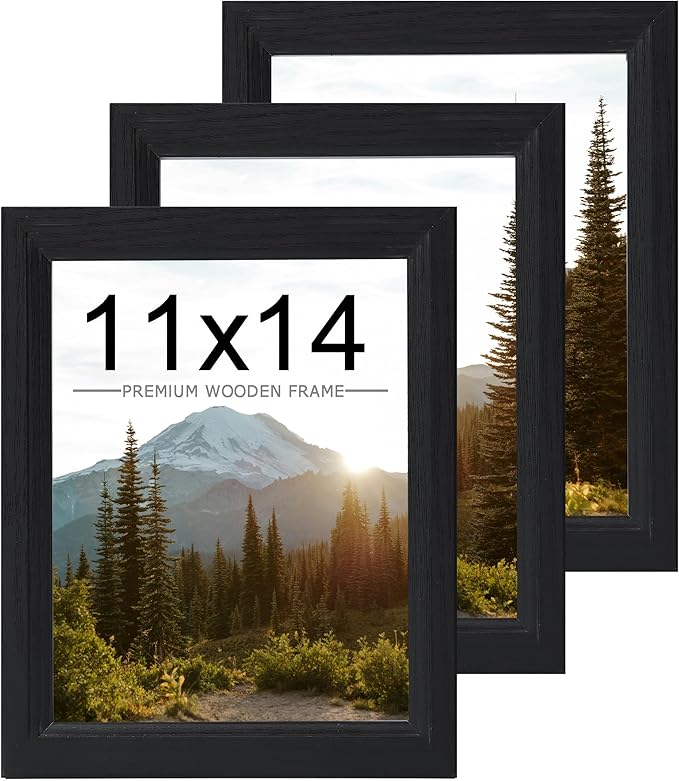 KTKDE 11x14 Picture Frame Set of 3,Wooden frames Black, Vertical & Horizontal Wall Hanging for Wall Display,Studio Gallery Photo Frame for Photos, Posters & Art Prints