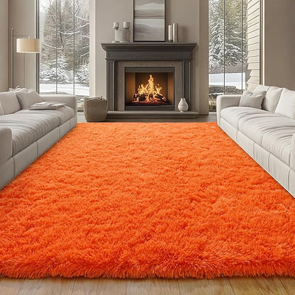 10x14 Area Rugs for Living Room Bedroom, Large Shag Soft Fluffy Rug, Soft Non Slip Carpets Home Decor Aesthetic, Orange