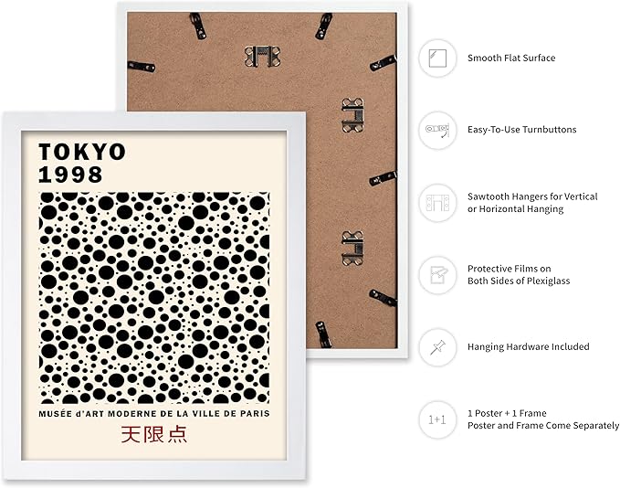 Poster Master Vintage Poster - Retro Pop Art Print - Gift for Artist, Friend - Black Dots, Tokyo, Ville de Paris, Modern, Abstract - Wall Decor for Home, Office, 11x14 White Framed