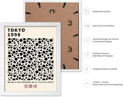 Poster Master Vintage Poster - Retro Pop Art Print - Gift for Artist, Friend - Black Dots, Tokyo, Ville de Paris, Modern, Abstract - Wall Decor for Home, Office, 11x14 White Framed