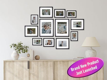 12 Pack Shadow Box Style Gallery Wall Frame Set – Deep Photo Frame Set with Mat for 8x10, 5x7 and 4x6 - Multiple Sizes Picture Frame Set for Wall Collage – Assorted Picture Frames for Wall (Black)