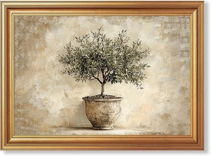 JLTULT Gold Framed Potted Olive Tree Wall Art, Vintage Botanical Canvas Wall Decor, Olive Branch Art Print for Living Room Bedroom Office 16x24 Inch with Fade-Resistant Print Easy to Hang