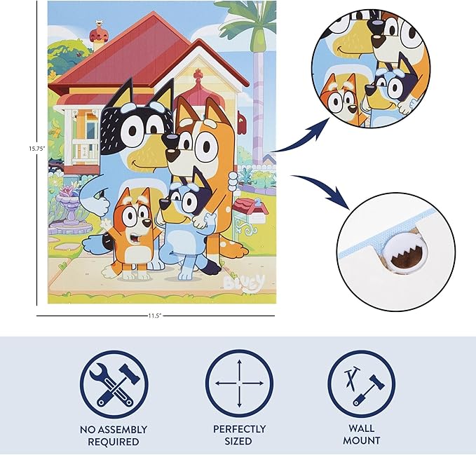 Bluey LED Wall Art for Kids,11.5 x 15.75 Inch Light-Up Canvas Décor with Hanging Hooks, Battery Operated Night Light for Toddlers & Children’s Bedrooms or Playrooms