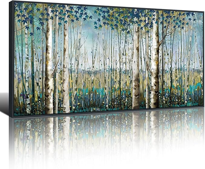 Pogusmavi Forest Wall Art Green Tree of Life Framed Artwork For Walls Birch Tree Home Decor Large Wall Art Pictures For Living Room Wall Decoration Art Print Forest Wall 29×58 Blacke Framed