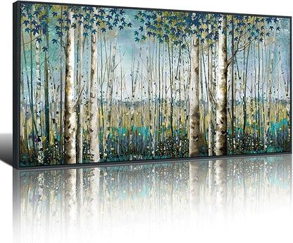 Pogusmavi Forest Wall Art Green Tree of Life Framed Artwork For Walls Birch Tree Home Decor Large Wall Art Pictures For Living Room Wall Decoration Art Print Forest Wall 29×58 Blacke Framed