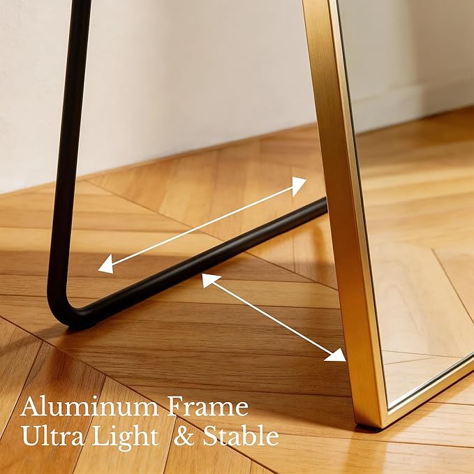MISSDAY Oversized Arched Full Length Mirror, 81"x41" Gold Full Body Mirror with Stand, Floor Mirror Large Free Standing, Leaning or Hanging, Aluminum Frame Mounted Mirrors Wall Mirrors for Bedroom