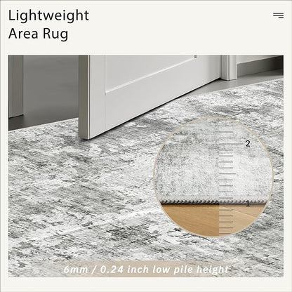 Soalmost Abstract Rug 5x7 Machine Washable Area Indoor Grey White Low Pile Non-Slip Foldable Thin Accent Rugs for Bedroom Living Room Dining Room