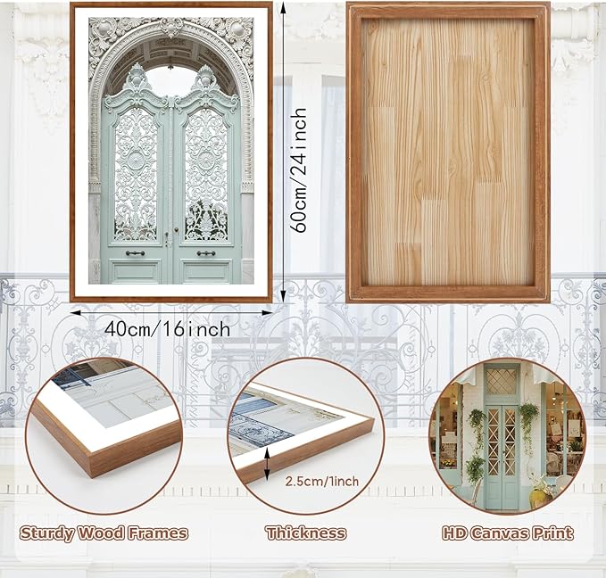KAlRNE Vintage French Framed Canvas Wall Art Set of 3(16”X24”),Modern Paris Cityscape Wall Decor,European Street Picture,Photography Travel Building Art Prints For Living Room Bedroom Office
