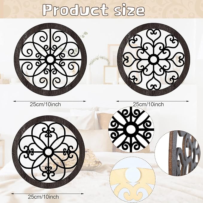 Blulu 3 Pieces Thicken Rustic Wall Decor Farmhouse Wall Art Decor Wood Hanging Decoration for Living Room Bedroom Home Indoor Outdoor Office(Classic Style)