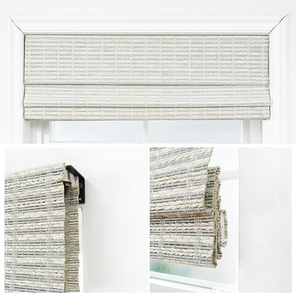 Motorized Bamboo Roman Shades, Motorized Blinds with Remote Compatible with Homekit, Alexa GoogleHome, Smart Wood Woven Shades for Indoor Windows, Customize, Glacier Frame