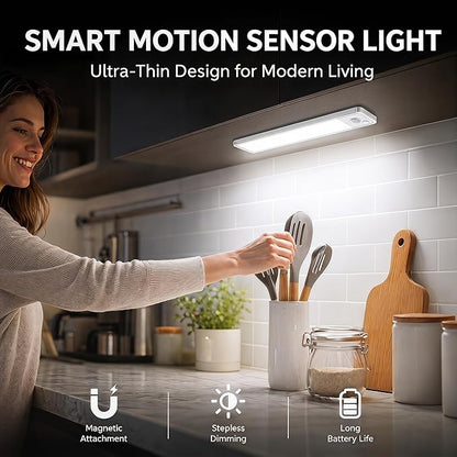 Under Cabinet Lighting: 8 Inch 3-Color Dimmable Rechargeable Motion Sensor Lights Indoor - Battery Operated Lights - Closet Light Magnetic Led Light for Kitchen Home Bathroom Counter 5 Pack