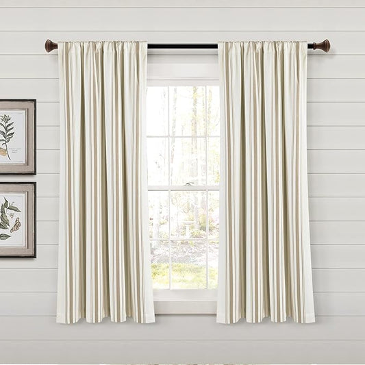 Lush Decor Farmhouse Stripe Yarn Dyed Eco-Friendly Recycled Cotton Window Curtain Panel Pair, 42" W x 63" L, Neutral - Classic Modern Rustic Charm - Eco Friendly Cotton Fabric