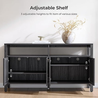 SICOTAS Rattan TV Stand for Television up to 120 Inch - Large Entertainment Center with Storage and Open Shelves, Boho Media TV Console Cabinet with Doors and Adjustable Shelf for Living Room