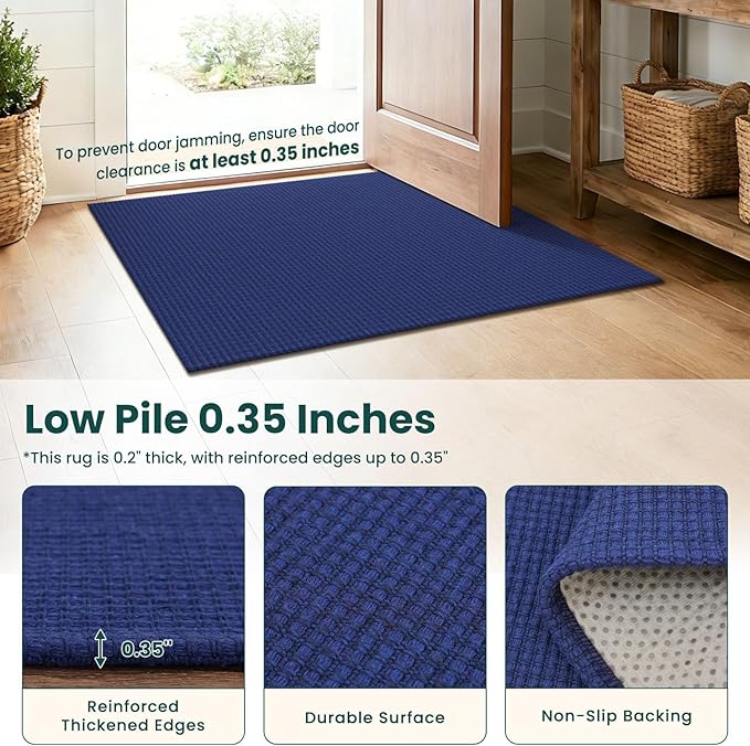 KOZYFLY 3x14 Runners Rugs for Hallway, Long Washable Runner Rug, Non Slip Rubber Backed Kitchen Runner, Flatweave Entryway Rug, Floor Carpet for Entry, Aisle, Hall, Royal Blue/Navy