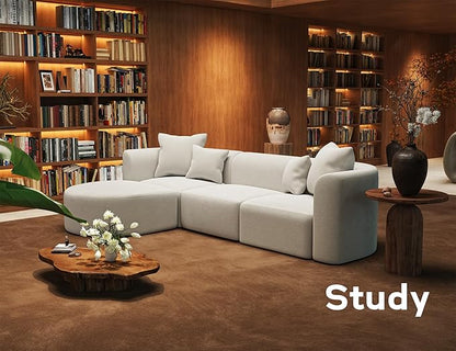 116" Modular Sectional Couches with Ottoman, Luxury Modern Curved Back Sofa, Minimalist Style Oversized 4 Seat Deep Comfy Convertible L Shape Boneless Couch for Living Room Studio Apartment, Beige