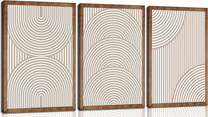 3Pcs Beige Neutral Wall Art Boho Minimalist Line Canvas Paintings Abstract Beige and White Line Wall Decor Mid Century Geometric Posters Prints for Living Room Bedroom Office Art Pictures Unframed