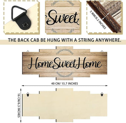 Jetec Home Sweet Home Sign, Rustic Wood Room Wall Decor, Farmhouse Plaque Wall Hanging Wooden Sign for Bedroom, Living Room, Wedding Decor(Wood Color)