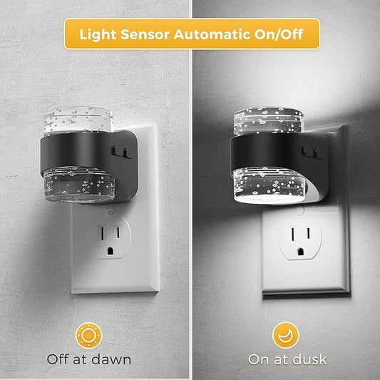 L LOHAS LED Night Light, 5000K Bubble Night Lights Plug into Wall, Acrylic Night Lights with Light Sensor, Adjustable Brightness,Soft White Plug in Nightlights for Rooms Bathroom Hallway