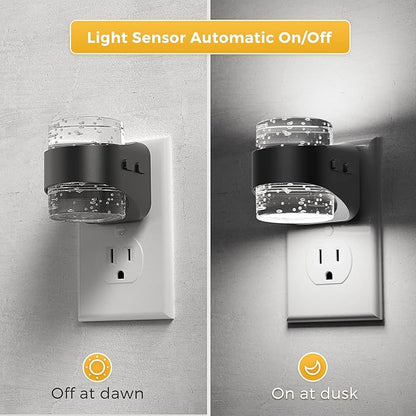 L LOHAS LED Night Light, 2 Pack 5000K Bubble Night Lights Plug into Wall, Acrylic Night Lights with Light Sensor, Adjustable Brightness,Soft White Plug in Nightlights for Rooms Bathroom Hallway