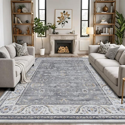 LUMI 5x8 Washable Area Rug for Living Room, Ultra Soft Traditional Vintage Rugs Non Slip with Rubber Backing, Low Profile, High Traffic, Stain Resistant Carpets, Ideal for Bedroom, Dining Room