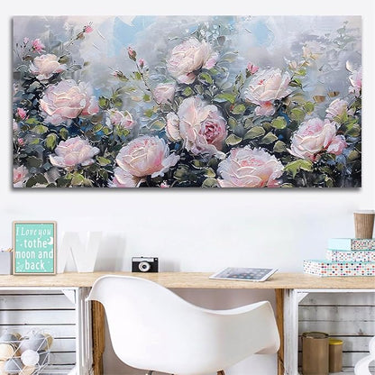 Enartly Pink Flower Wall Art Large Living Room Bedroom Wall Decor Rose Canvas Painting Floral Picture Bloosom Textured Green Modern Artwork Framed for Bathroom Kitchen Home Office Decoration, 40"x20"