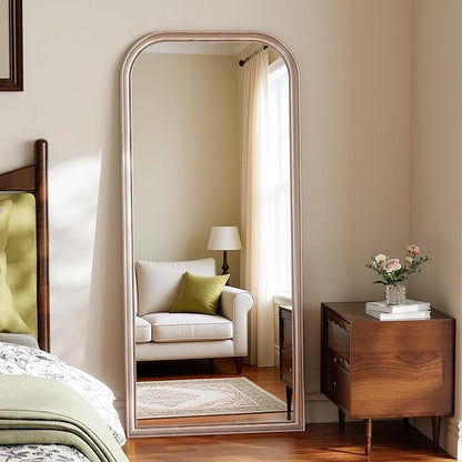 28"×69" Rounded Top Large Full Length Mirror, Arched Vintage Floor Stangding Body Mirror - PU Frame, Wall Mounted Hanging Leaning Antique Decor for Dressing Room, Entryway, Bedroom, Silver