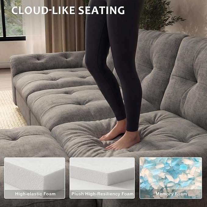 Oversized Modular Sectional Sofa with Storage, Modern Deep Seat Cloud Couch for Living Room, L-Shaped Large Sectional Couch, 4 Seater, Gray