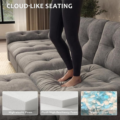 Oversized Modular Sectional Sofa with Storage, Modern Deep Seat Cloud Couch for Living Room, L-Shaped Large Sectional Couch, 7 Seater with 2 Ottomans, Gray